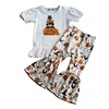 Adorable Pumpkin Pattern Children Outfits T-shirt With Flare Legging Sets Kids Halloween Clothing Sets
