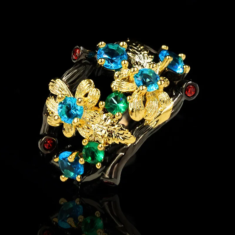 Fashion Jewelry KYRA01155 Antique Gold Plated Colorful 3A Zircon Ring for women, Black
Fashion Jewelry KYRA01155 Antique Gold Plated Colorful 3A Zircon Ring for women, Black