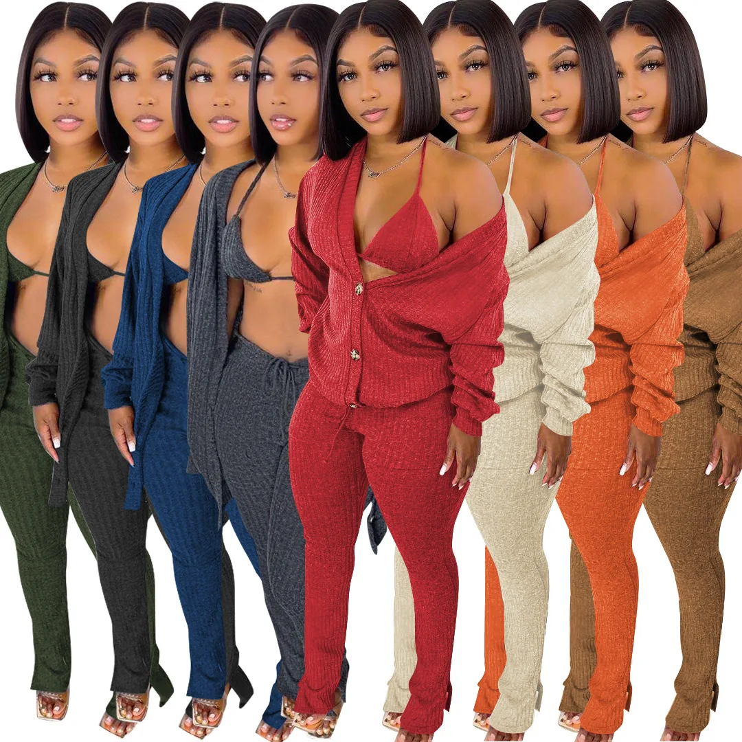 2021 Hot sale fall women winter clothes women's knitted sweaters sexy bra cardigan and long pants 3 piece set women, Customized color
2021 Hot sale fall women winter clothes women's knitted sweaters sexy bra cardigan and long pants 3 piece set women, Customized color