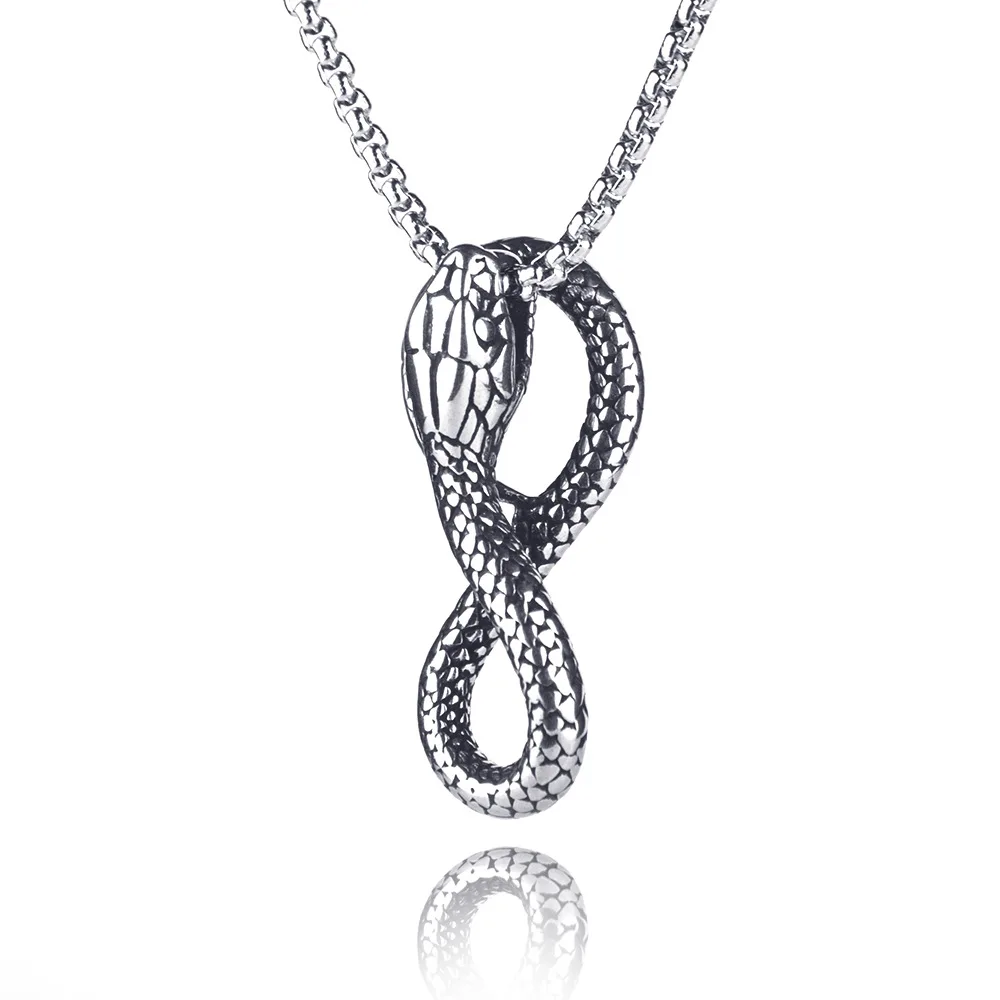 Factory direct European and American punk wind winding snake king pendant personality street men's stainless steel necklace
Factory direct European and American punk wind winding snake king pendant personality street men's stainless steel necklace