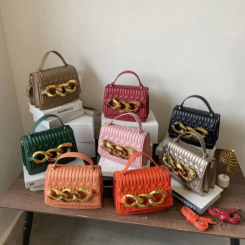 2021 new arrivals korean style metal thick chain quilted handbags leather crossbody bag women, 8 colors
2021 new arrivals korean style metal thick chain quilted handbags leather crossbody bag women, 8 colors