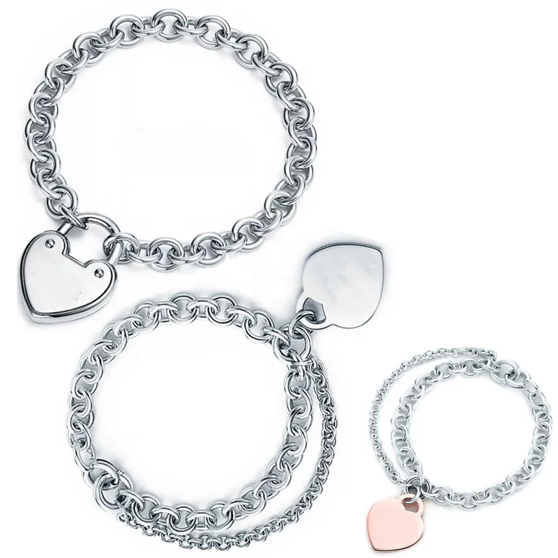 New Men Bracelets Bangle 925 Sterling Silver HeartLock Tag Charm love Pendant Bracelet Women Logo double Chain Bracelets jewelry
New Men Bracelets Bangle 925 Sterling Silver HeartLock Tag Charm love Pendant Bracelet Women Logo double Chain Bracelets jewelry