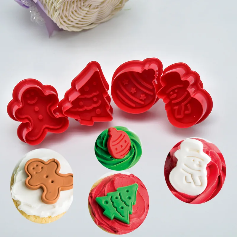 

Lixsun 4pcs Plastic Plunger Cookie Cutter Set Christmas Theme Cutter Baking Tool