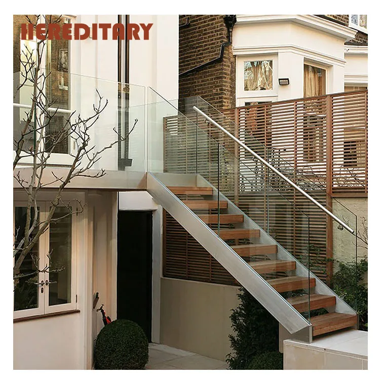 Outdoor usage and straight stairs carbon steel outdoor safety glass staircase