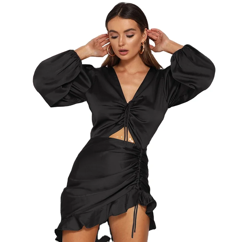Hot Selling Irregular Buttock Skirt Sexy V-neck Rope Drawstring Ruffled Nightclub Dress
Hot Selling Irregular Buttock Skirt Sexy V-neck Rope Drawstring Ruffled Nightclub Dress