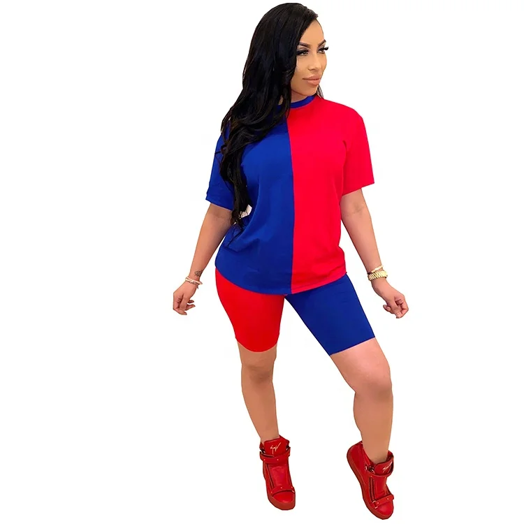 Patchwork Color Short Sleeve Tshirt short pants two piece Women Clothing, As photo showed
Patchwork Color Short Sleeve Tshirt short pants two piece Women Clothing, As photo showed