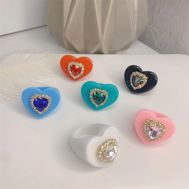 Jewelry Shiny Heart Crystal Rings for Women Acrylic Candy Color DIY Korean Charms Vintage Resin Pink Chunky Rings, 6 colors
Jewelry Shiny Heart Crystal Rings for Women Acrylic Candy Color DIY Korean Charms Vintage Resin Pink Chunky Rings, 6 colors