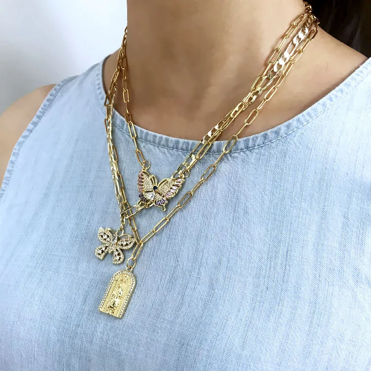 NZ1092 18k gold plated cuban link cubic zirconia diamond butterfly necklace for women 
NZ1092 18k gold plated cuban link cubic zirconia diamond butterfly necklace for women