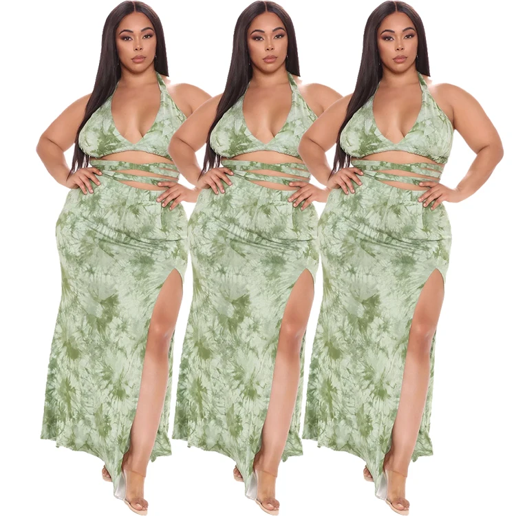 DUODUOCOLOR Fashion bandage deep v neck crop tops slit skirt plus size summer clothes printed tie dye two piece set D10793
DUODUOCOLOR Fashion bandage deep v neck crop tops slit skirt plus size summer clothes printed tie dye two piece set D10793