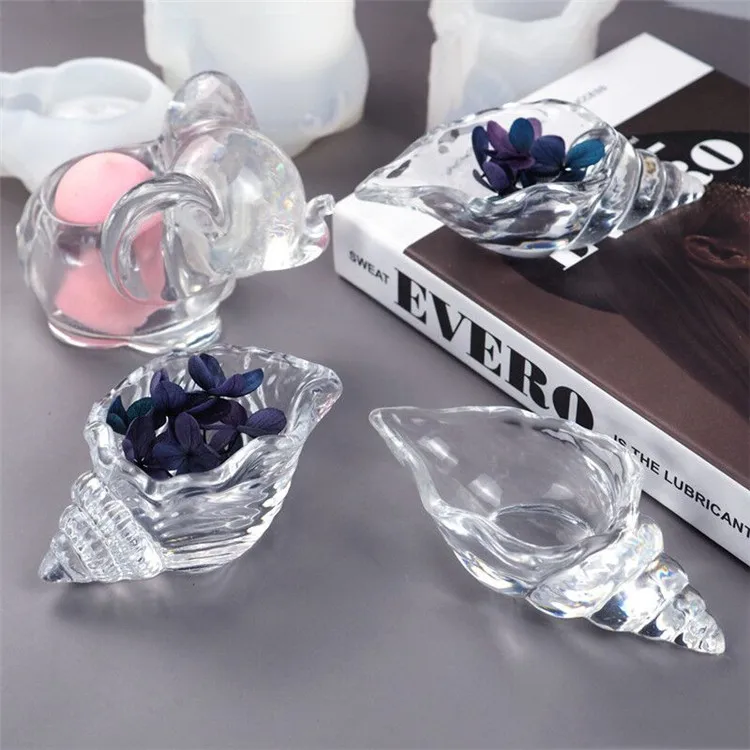 Y1180 shiny sea shell shape storage box mold silicone jewelry box resin mold, White