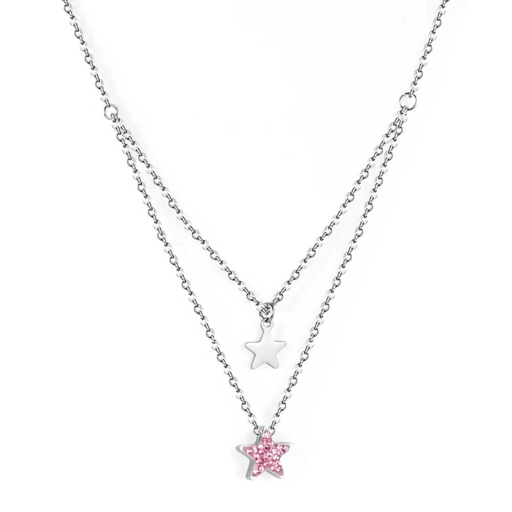 New Design pink star diamond double chains fashion sliver plated Popular exquisite cool Jewelry Stainless Steel pendant Necklace 
New Design pink star diamond double chains fashion sliver plated Popular exquisite cool Jewelry Stainless Steel pendant Necklace