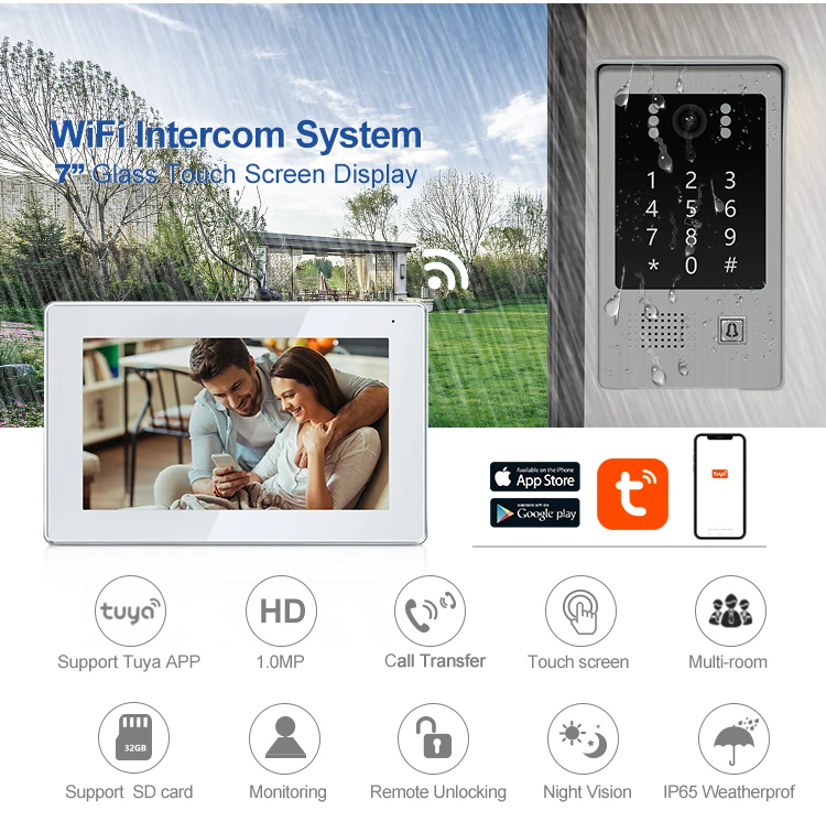 IP/SIP Tuyasmart video doorphone CAT5/6 cable powered by POE switch easy to install keypad and RFID to access