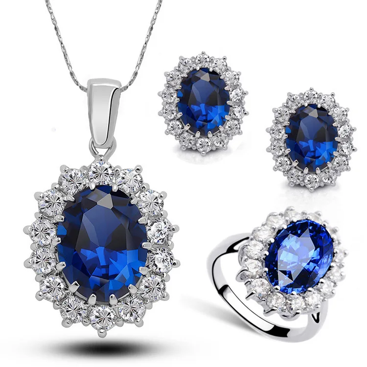 Princess with the same sapphire jewelry necklace ring earrings retro classic luxury zircon jewelry set
Princess with the same sapphire jewelry necklace ring earrings retro classic luxury zircon jewelry set
