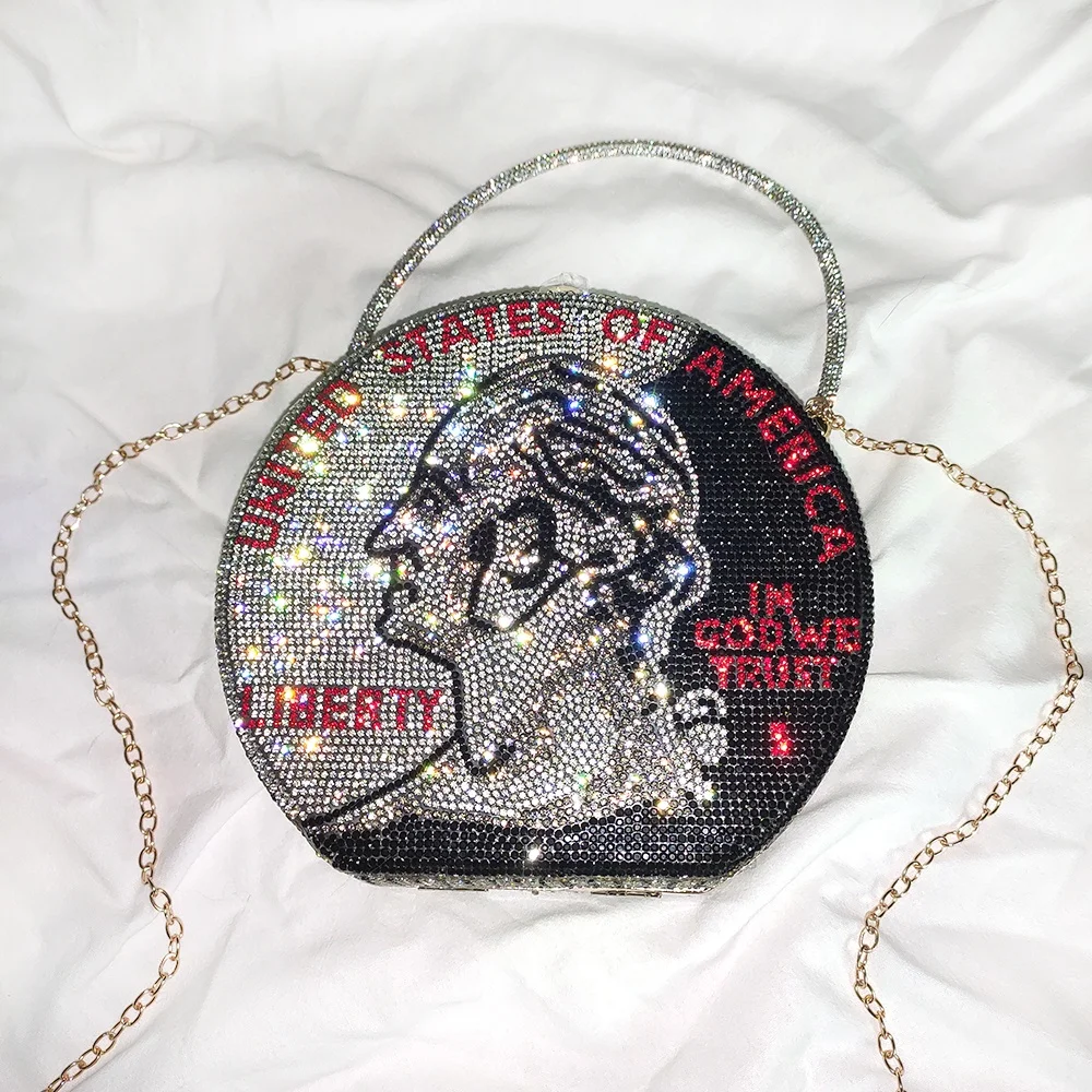 Hot Sale Dollar Evening Purse Rhinestone Clutch Coin Shape Single Shoulder Party Bag Evening Round Handbags
Hot Sale Dollar Evening Purse Rhinestone Clutch Coin Shape Single Shoulder Party Bag Evening Round Handbags
