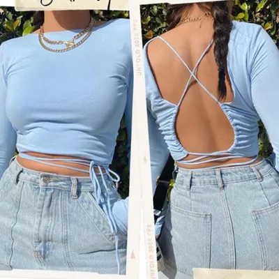 F10619A Summer Women's backless T - shirt slim short sexy straps top for young girls, Pink/green/white/blue
F10619A Summer Women's backless T - shirt slim short sexy straps top for young girls, Pink/green/white/blue