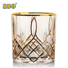 Beautiful elegant real gold design transparent clear whiskey glass tumbler cup