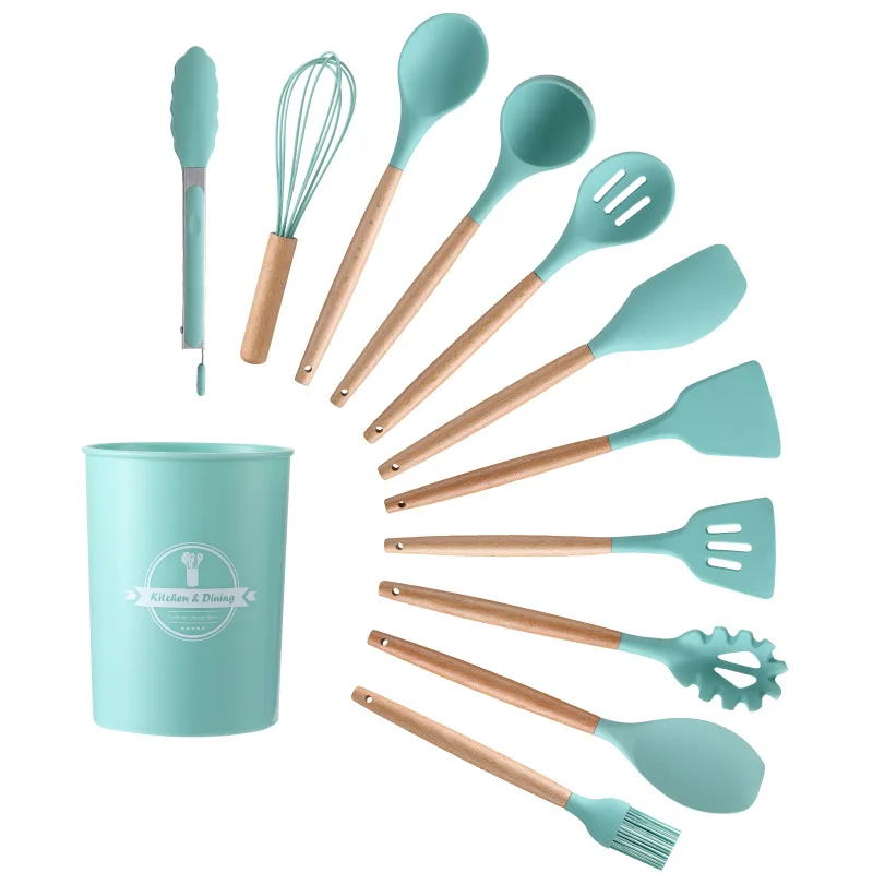 Wooden Non-Stick Cooking Kitchen Gadgets Tools Silicone Utensils Set With Storage Bucket, 9 colors
Wooden Non-Stick Cooking Kitchen Gadgets Tools Silicone Utensils Set With Storage Bucket, 9 colors