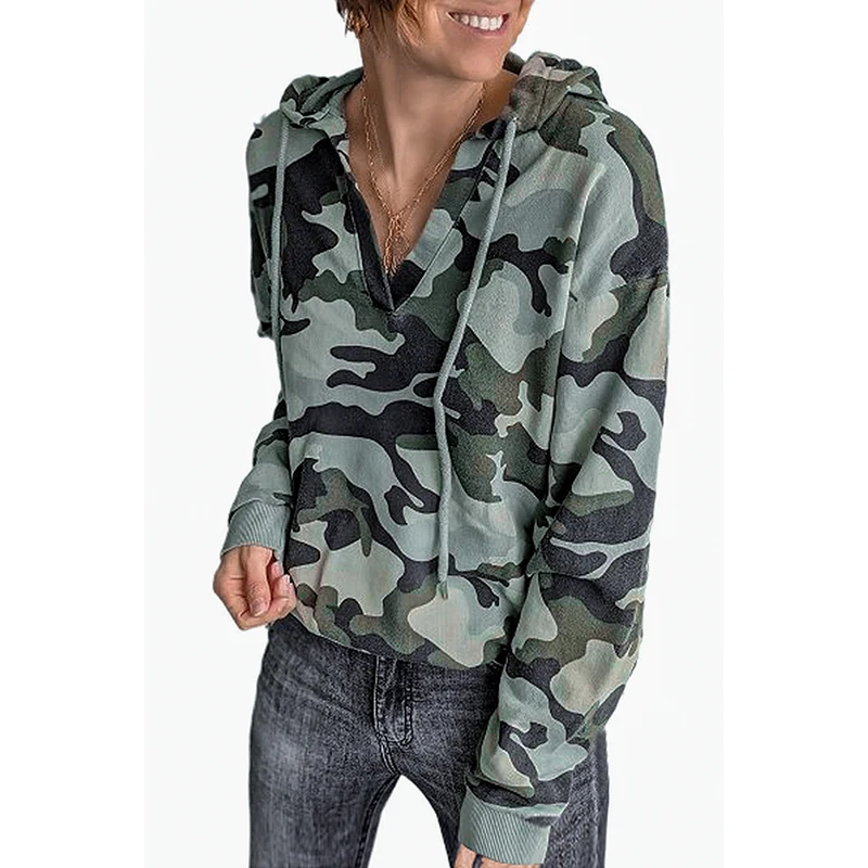 New Trend Best Sell Essential Women Clothing Monki Camouflage Drawstring V Neck Hoodie
New Trend Best Sell Essential Women Clothing Monki Camouflage Drawstring V Neck Hoodie