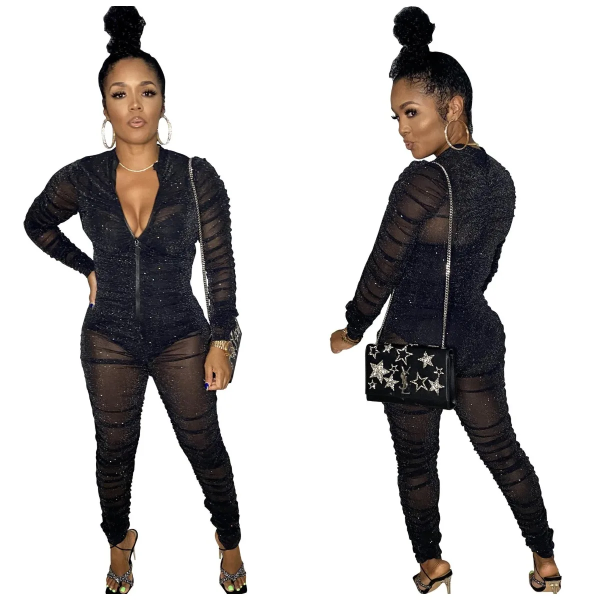 Fall Fashion Ladies Party Wear Matching Sets See Through Sexy Mesh Bodysuit Outfits Women Two Pieces, Picture color
Fall Fashion Ladies Party Wear Matching Sets See Through Sexy Mesh Bodysuit Outfits Women Two Pieces, Picture color