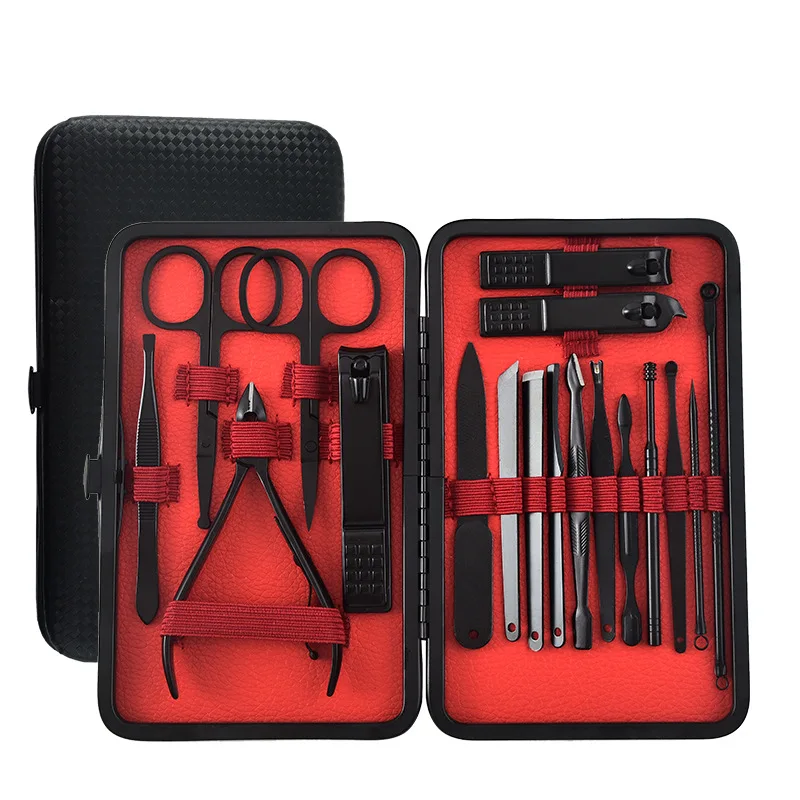 wholesale Stainless steel nail cutter set black 18-piece set of beauty pliers nail tools Black nail clippers
wholesale Stainless steel nail cutter set black 18-piece set of beauty pliers nail tools Black nail clippers