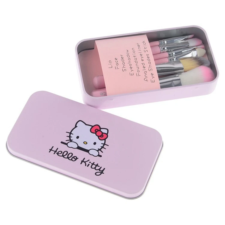 

Low price Hello Kitty 7pcs pink black makeup brush set brochas de maquillaje custom logo makeup brushes within box packaging, Black/pink