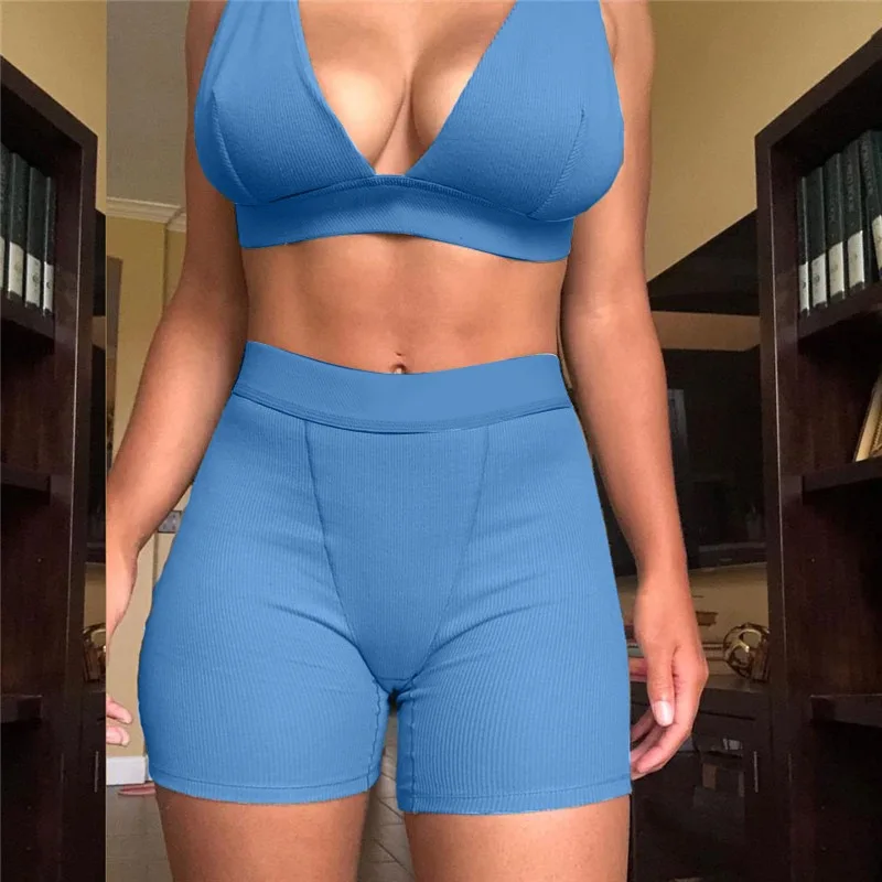 Ribbed Bra with Biker Shorts Set Tracksuit Fitness Skinny Outfits Women Casual Two Piece Set, Solid color
Ribbed Bra with Biker Shorts Set Tracksuit Fitness Skinny Outfits Women Casual Two Piece Set, Solid color
