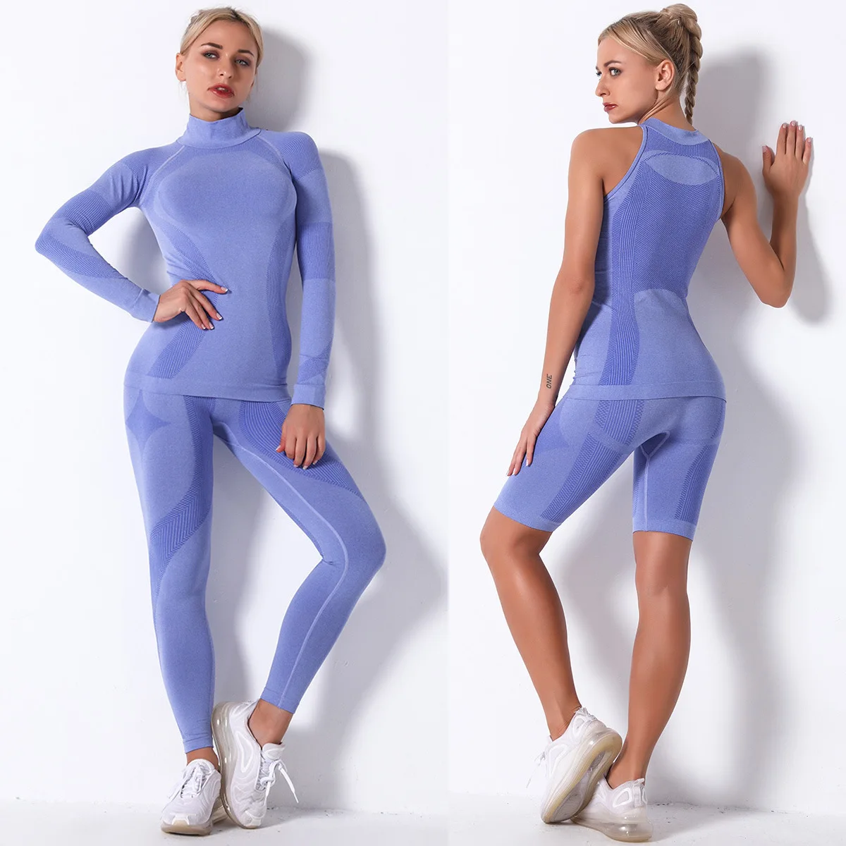 Womens Seamless Workout Yoga Suit 4 Pieces Knitted Yoga Wear Tops & Leggings Set, Customized
Womens Seamless Workout Yoga Suit 4 Pieces Knitted Yoga Wear Tops & Leggings Set, Customized