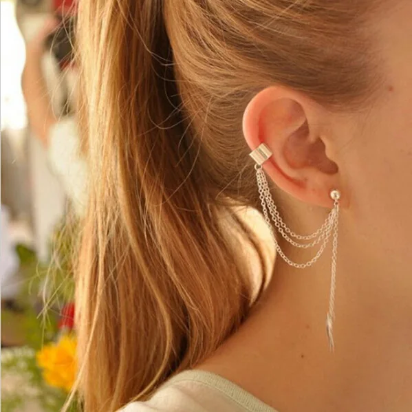 Personality Handmade Elegant Earring New Interlocking Ear Clip Single Leaf Tassel Earrings Aretes De Mujer, Gold, silver
Personality Handmade Elegant Earring New Interlocking Ear Clip Single Leaf Tassel Earrings Aretes De Mujer, Gold, silver