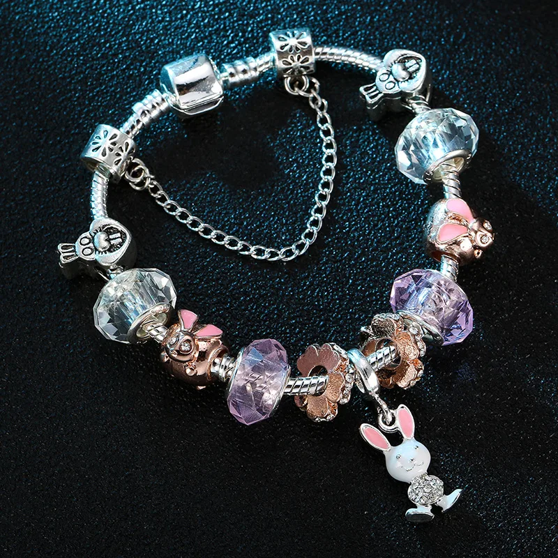Cute Young Design Pink Oil Drip Rabbit Charm Bracelets Big Crystal Beads CZ Rabbit Pendant Bracelets For Girl Gifts
Cute Young Design Pink Oil Drip Rabbit Charm Bracelets Big Crystal Beads CZ Rabbit Pendant Bracelets For Girl Gifts