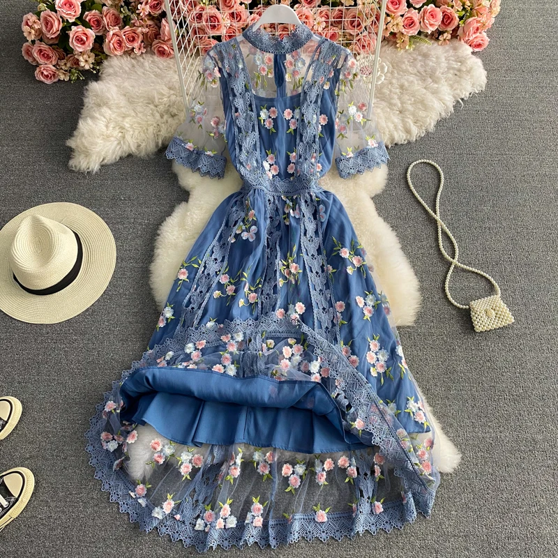 Elegant High Waist Slim Women Dress Exquisite Embroidery O Neck A Line Floral Dress 2021 Summer Korean Style Ladies Clothes
Elegant High Waist Slim Women Dress Exquisite Embroidery O Neck A Line Floral Dress 2021 Summer Korean Style Ladies Clothes