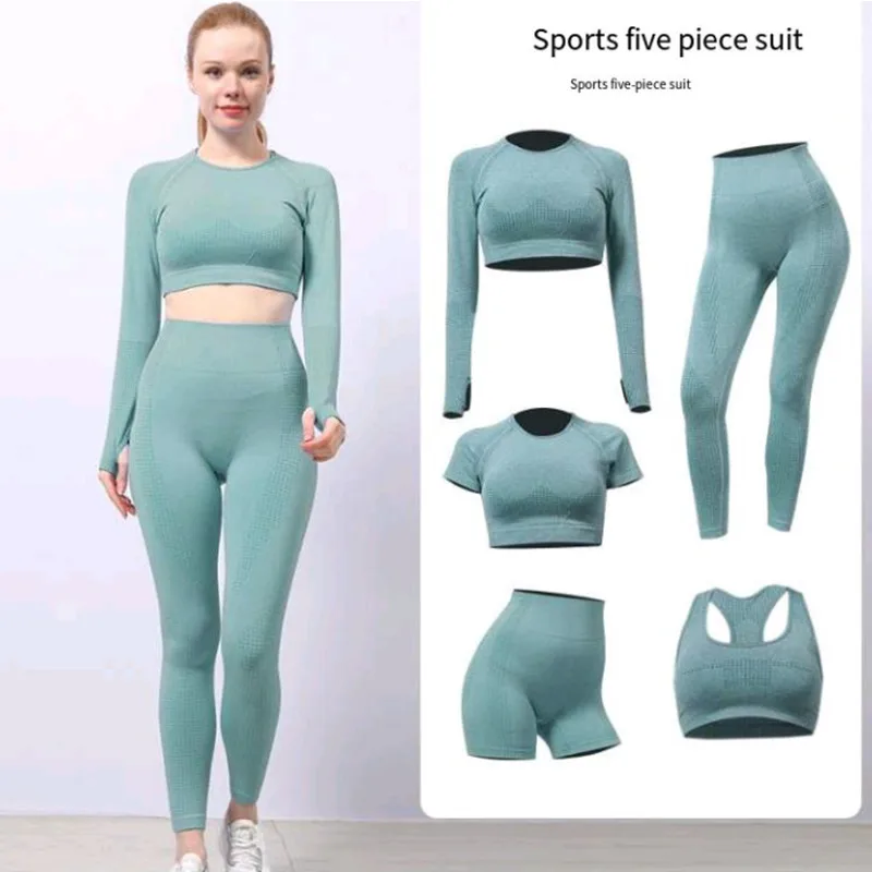 2022 popular spring and autumn solid color seamless knitted sports bra long-sleeved trousers fitness yoga clothes 5-piece set
2022 popular spring and autumn solid color seamless knitted sports bra long-sleeved trousers fitness yoga clothes 5-piece set