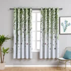 china cheap windows Polyester american style green Leaf Print short curtains designs Blackout Readymade livingroom