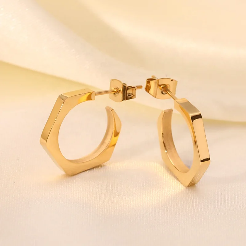Wholesale Stainless Steel Plated 18K Gold Small Ear Geometric Hexagon Hoop Earrings, As picture
Wholesale Stainless Steel Plated 18K Gold Small Ear Geometric Hexagon Hoop Earrings, As picture