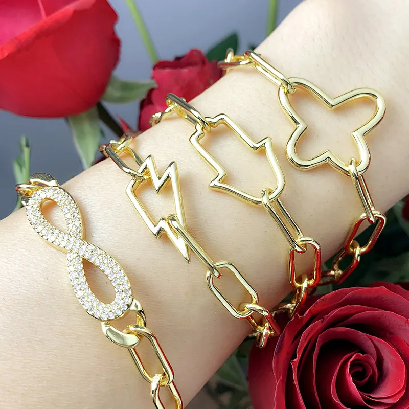18K Gold Cloud Lightning Shape Bracelets For Women Chunky Link Chain Fatima Hand Infinity Charm Bracelet Punk Jewelry (KB8386), As picture
18K Gold Cloud Lightning Shape Bracelets For Women Chunky Link Chain Fatima Hand Infinity Charm Bracelet Punk Jewelry (KB8386), As picture