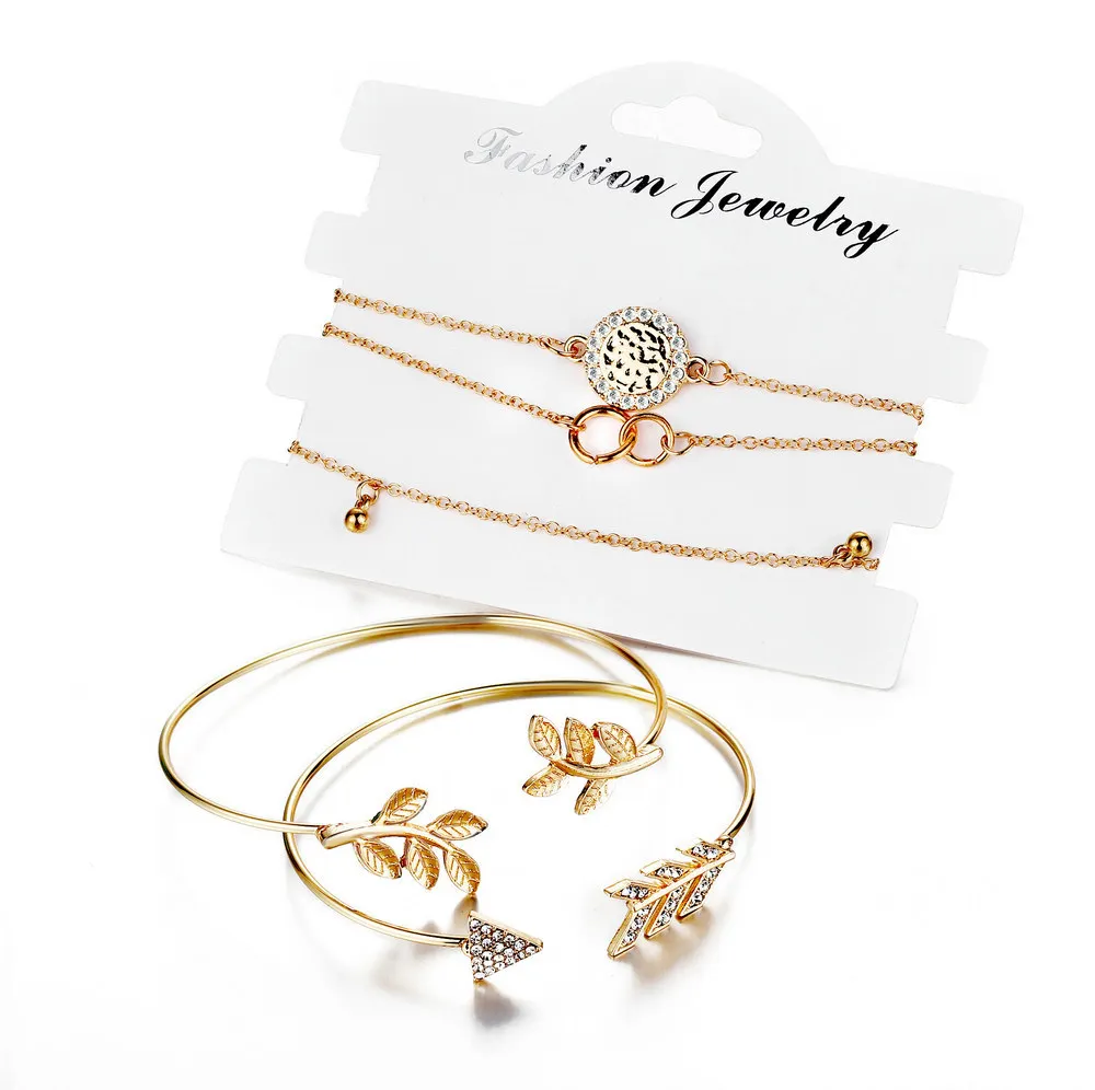 5Pcs/set Leaf Arrow Infinity Round with Rhinestone Charm Bracelet Thin Bangle For Women Fashion Gift Jewelry
5Pcs/set Leaf Arrow Infinity Round with Rhinestone Charm Bracelet Thin Bangle For Women Fashion Gift Jewelry
