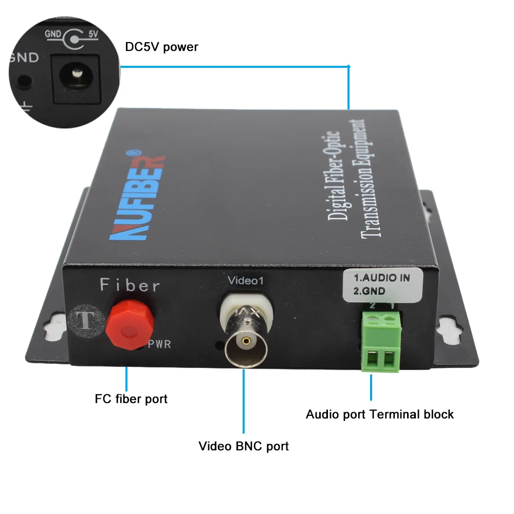 1-port BNC Video+1-port Audio terminal block Single fiber optical coax Video Transmitter and Receiver, Black
1-port BNC Video+1-port Audio terminal block Single fiber optical coax Video Transmitter and Receiver, Black