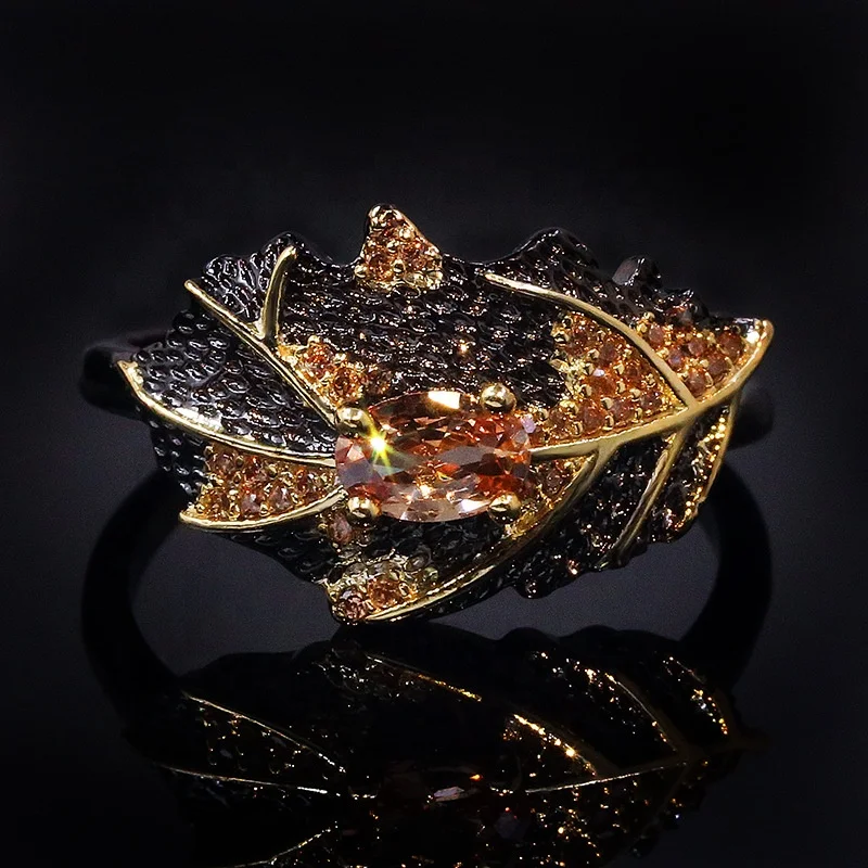 New Luxury Yellow Cubic Zircon Finger Ring For Women Top Jewelry Black Color Fashion Leaf Rings Girls Ladies Party jewelry
New Luxury Yellow Cubic Zircon Finger Ring For Women Top Jewelry Black Color Fashion Leaf Rings Girls Ladies Party jewelry
