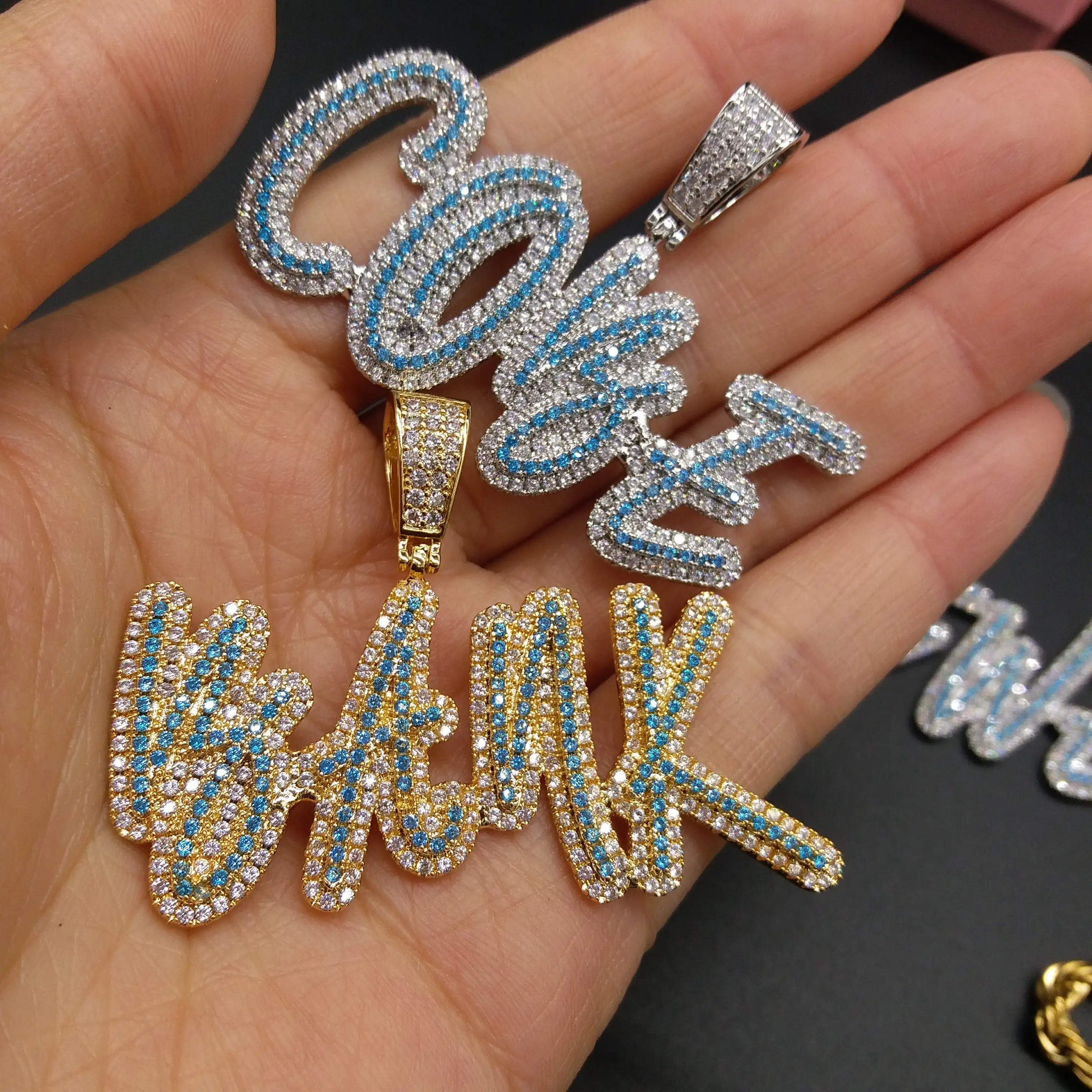 Hip Hop Iced Out Cursive Letters Custom Name Cubic Zircon Necklaces, Gold, silver, rose gold
Hip Hop Iced Out Cursive Letters Custom Name Cubic Zircon Necklaces, Gold, silver, rose gold