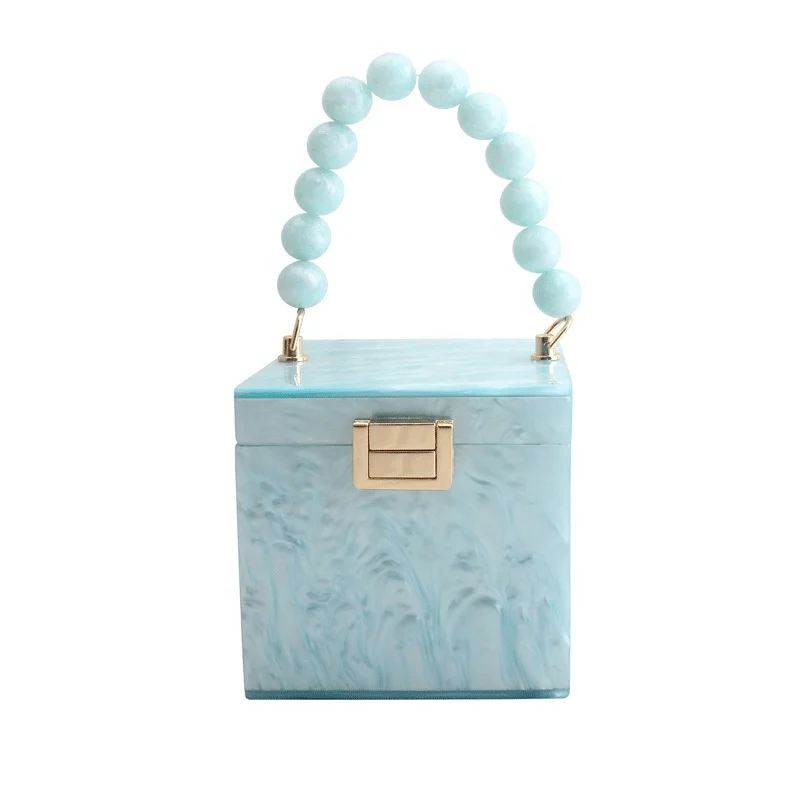 Luxury fashion blue marble pattern evening handbag bead handle high quality clutch square acrylic bag with lock
Luxury fashion blue marble pattern evening handbag bead handle high quality clutch square acrylic bag with lock