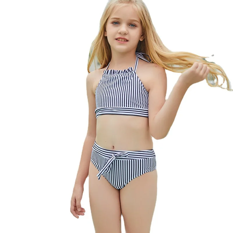 Kid swimming suits Wholesale high quality halter neck stripe summer bathing suit bikini set for kids children
Kid swimming suits Wholesale high quality halter neck stripe summer bathing suit bikini set for kids children