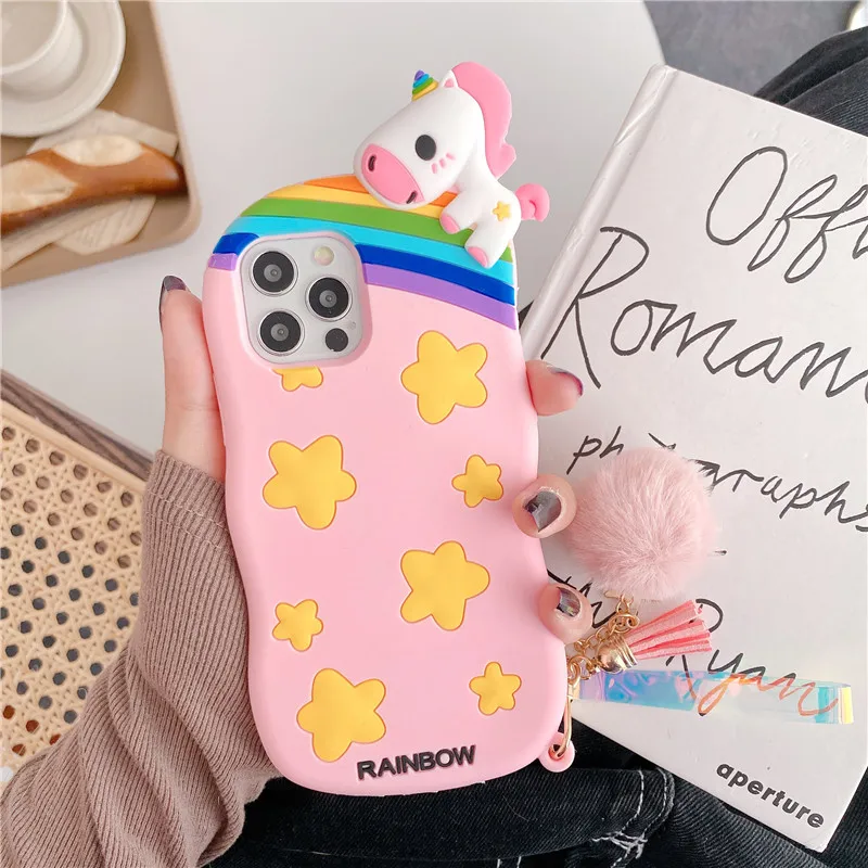 3D Cartoon Cute Rainbow Horse Soft Silicone Case Fundas with Hairball Keychain for Apple for iPhone 7 8 Plus 11 Pro 12 Pro Max
3D Cartoon Cute Rainbow Horse Soft Silicone Case Fundas with Hairball Keychain for Apple for iPhone 7 8 Plus 11 Pro 12 Pro Max