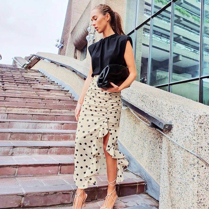 2021 Summer New Polka Dot Print Long Wrap Skirt Slit Ruffles Irregular High Waist Women's Skirts, Khaki
2021 Summer New Polka Dot Print Long Wrap Skirt Slit Ruffles Irregular High Waist Women's Skirts, Khaki