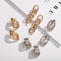 

danyuan fashion jewelry European circle long stud earrings women gold metal simple creative hollow circle exaggerated earrings