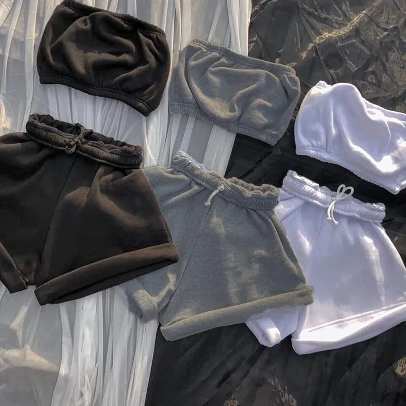 Cotton Drawstring High Waist Sweat Shorts with Tube Top Tracksuit Women's Outfits 2 Piece Summer Matching Set
Cotton Drawstring High Waist Sweat Shorts with Tube Top Tracksuit Women's Outfits 2 Piece Summer Matching Set