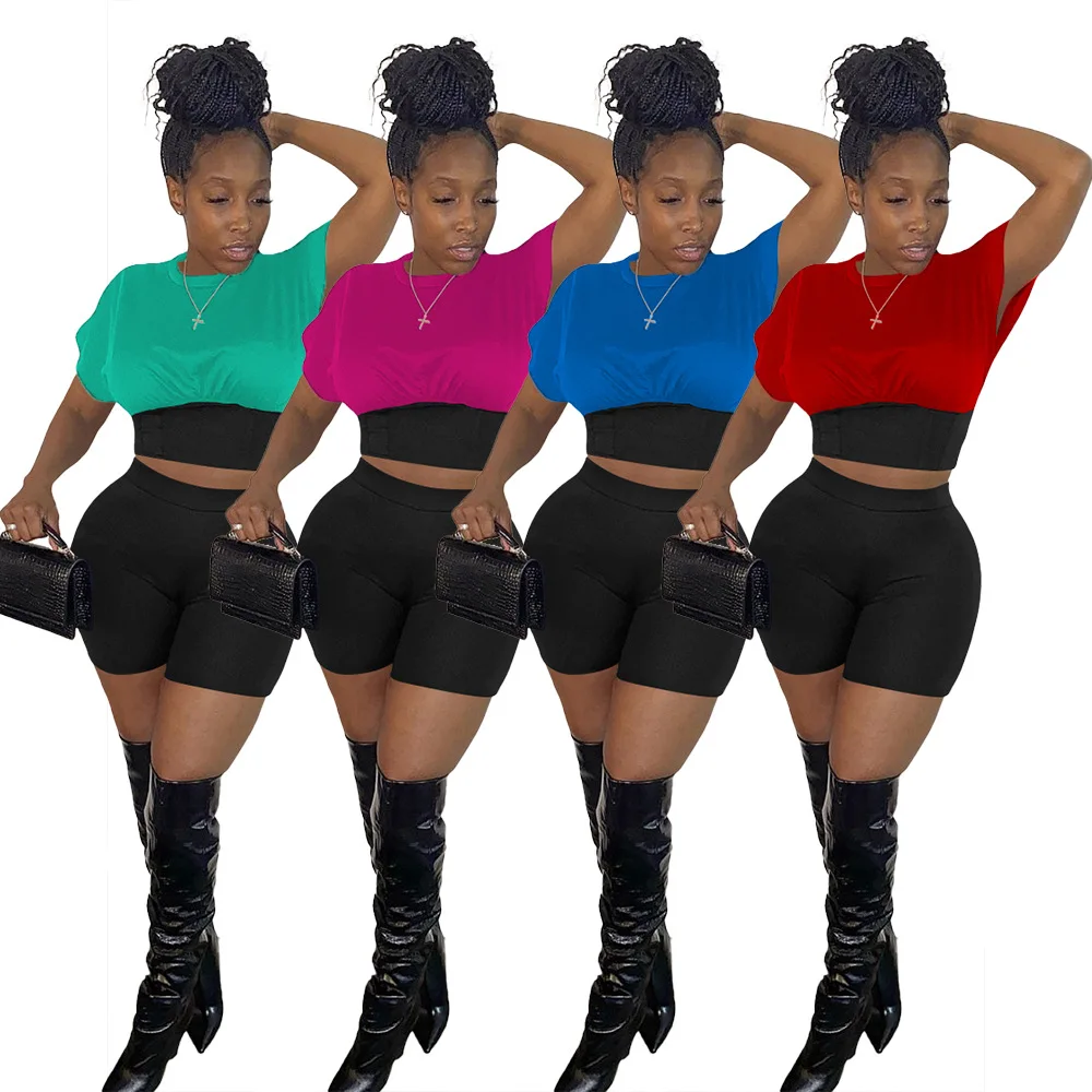 Color Matching Plastic Waist Summer O Neck Two Piece Short Sets Women 2021 Spliced Two Piece Sport Jogging Sets
Color Matching Plastic Waist Summer O Neck Two Piece Short Sets Women 2021 Spliced Two Piece Sport Jogging Sets