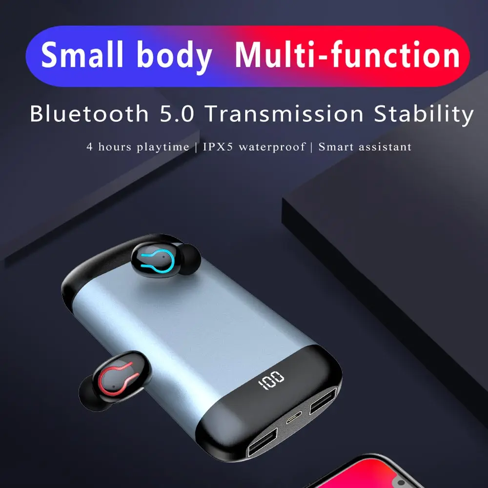 Q66 TWS Bluetooth 5.0 Headphones 6000mAh Charging Box LED Display Stereo Wireless Earphones With Power Bank Features For phone - ANKUX.COM