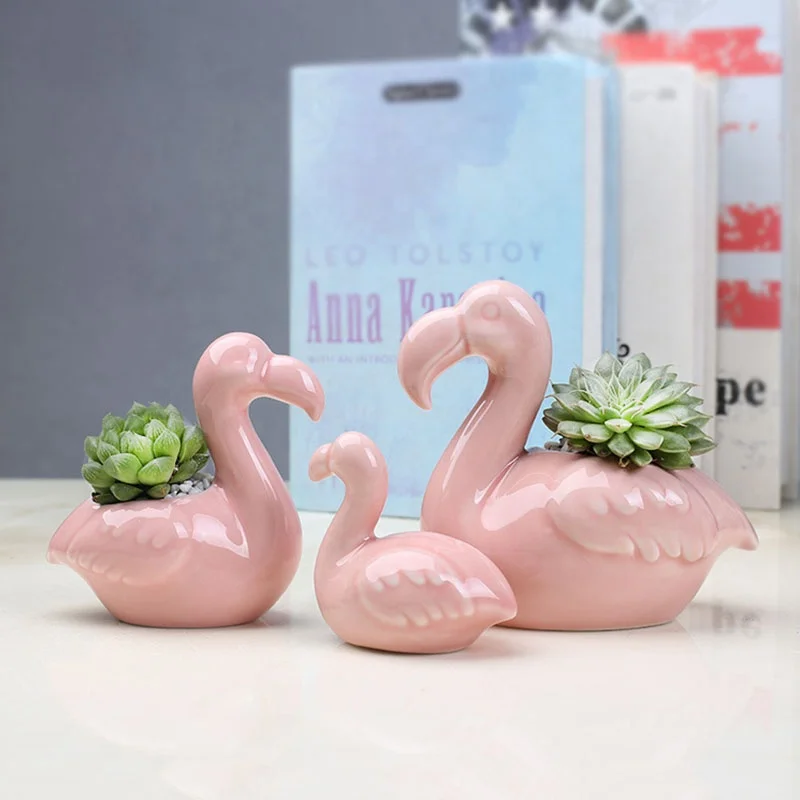 Pack of 3 pieces Flamingo shaped ceramic flowerpot Mini flamingo porcelain flower plant pot for Desktop Home Garden decoration, Customized color
Pack of 3 pieces Flamingo shaped ceramic flowerpot Mini flamingo porcelain flower plant pot for Desktop Home Garden decoration, Customized color