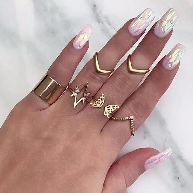 7 Pcs Set Gold Wave Open Knuckle Finger Ring Set Alloy Hollow Butterfly Geometric Ring Set
7 Pcs Set Gold Wave Open Knuckle Finger Ring Set Alloy Hollow Butterfly Geometric Ring Set
