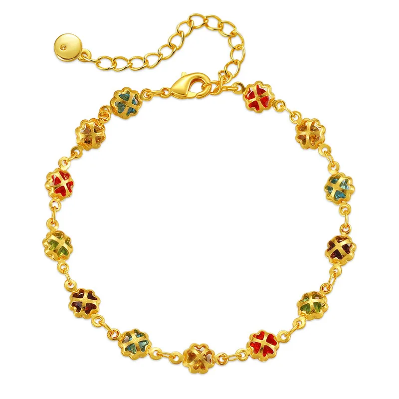 Bohemian Flower Bracelet Colored Glass Diamond Edge Design Ethnic Style Copper Chain 18k gold bracelet for women
Bohemian Flower Bracelet Colored Glass Diamond Edge Design Ethnic Style Copper Chain 18k gold bracelet for women