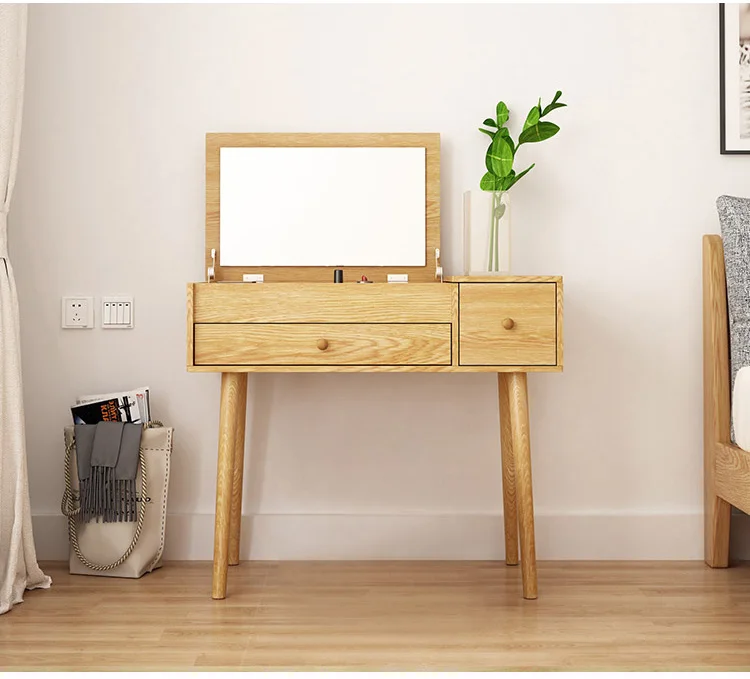 Modern Nordic Simple Bedroom Furniture Storage Cabinet Solid Wood Foot Makeup Table Dresser